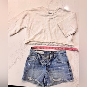 White Cropped Sweater and Blue Denim Shorts size 6-7